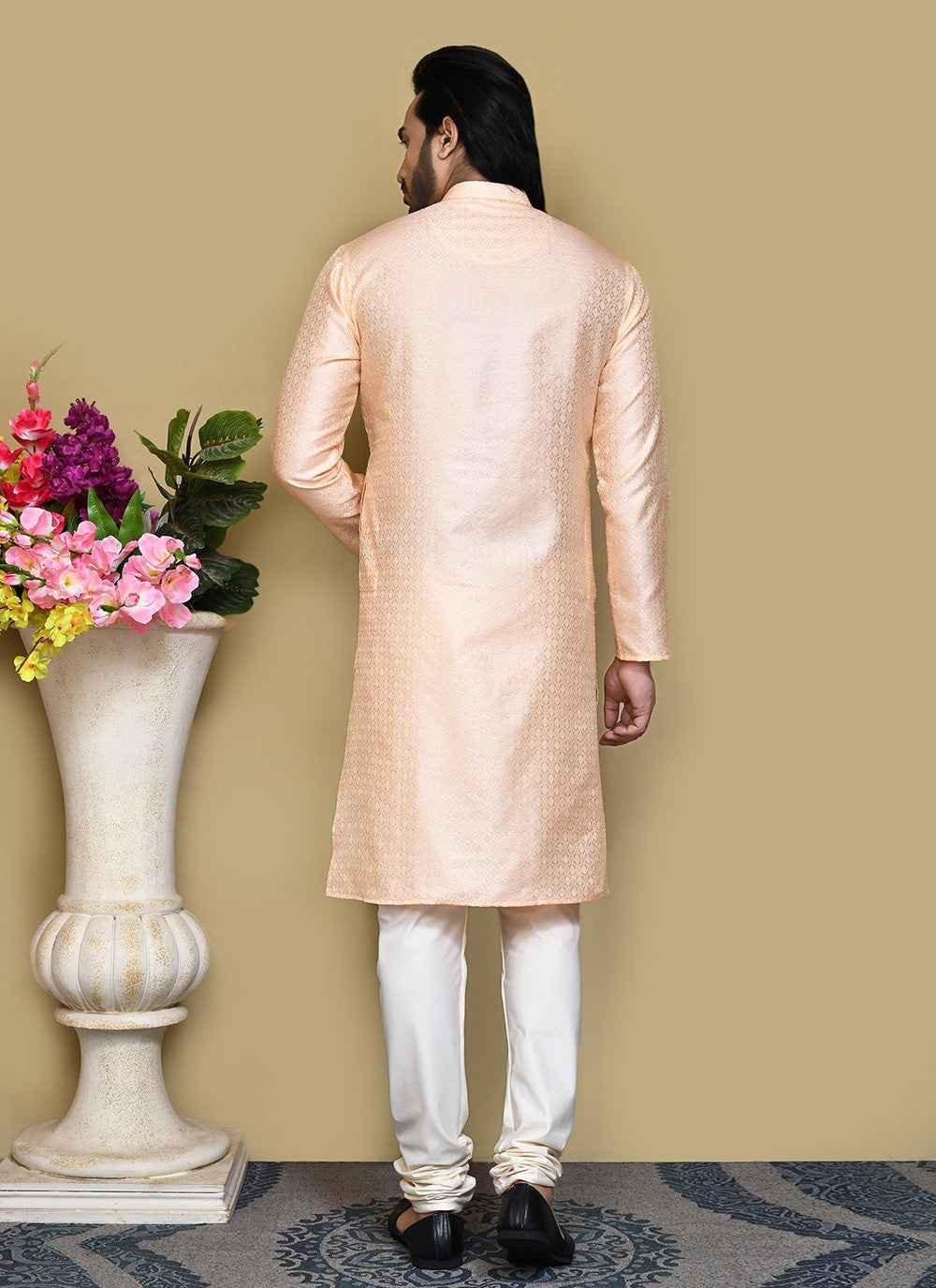 Woven Art Silk Peach Kurta Pyjama - M7828