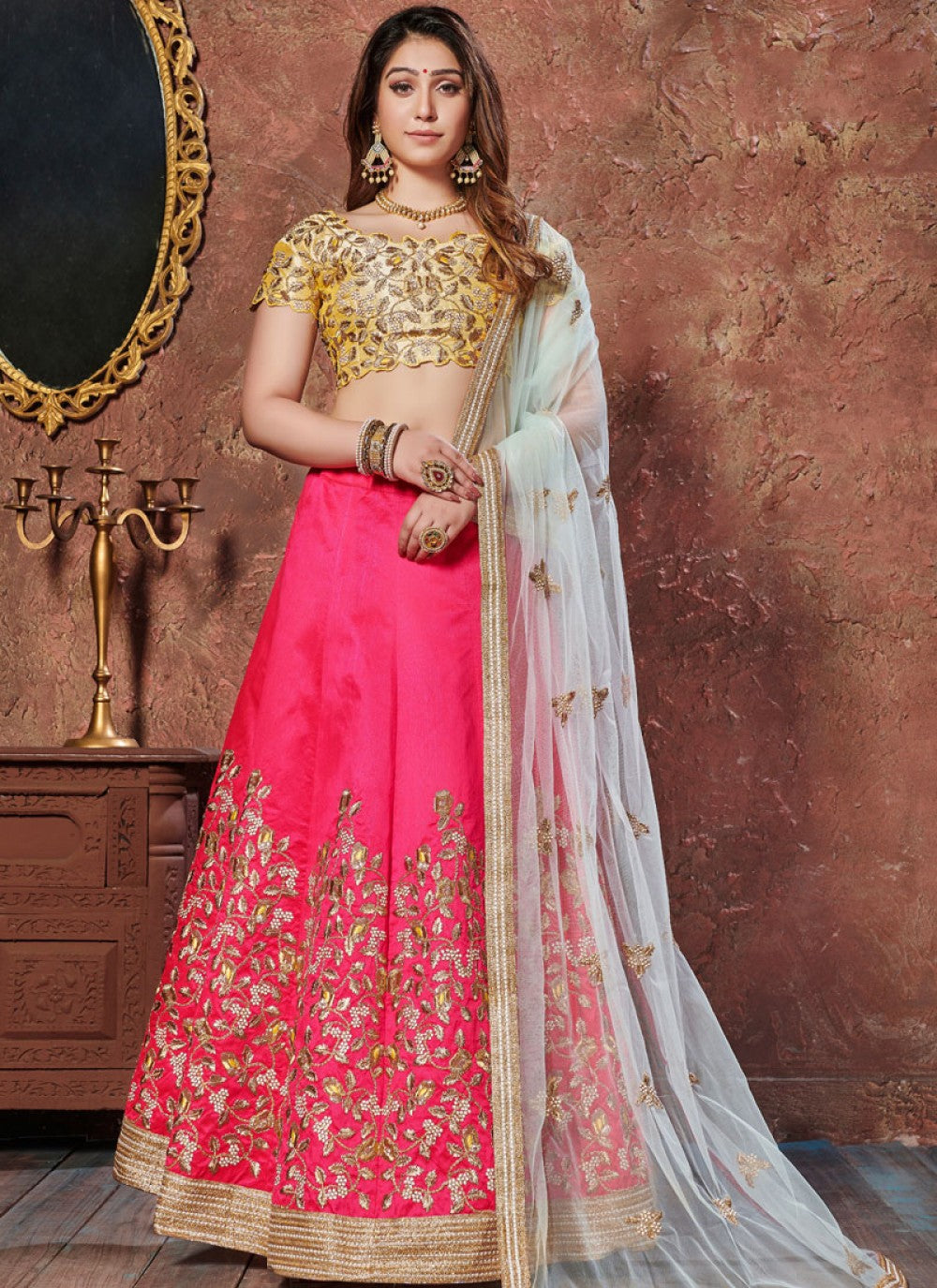 Embroidered Art Silk A - Line Lehenga - L0043