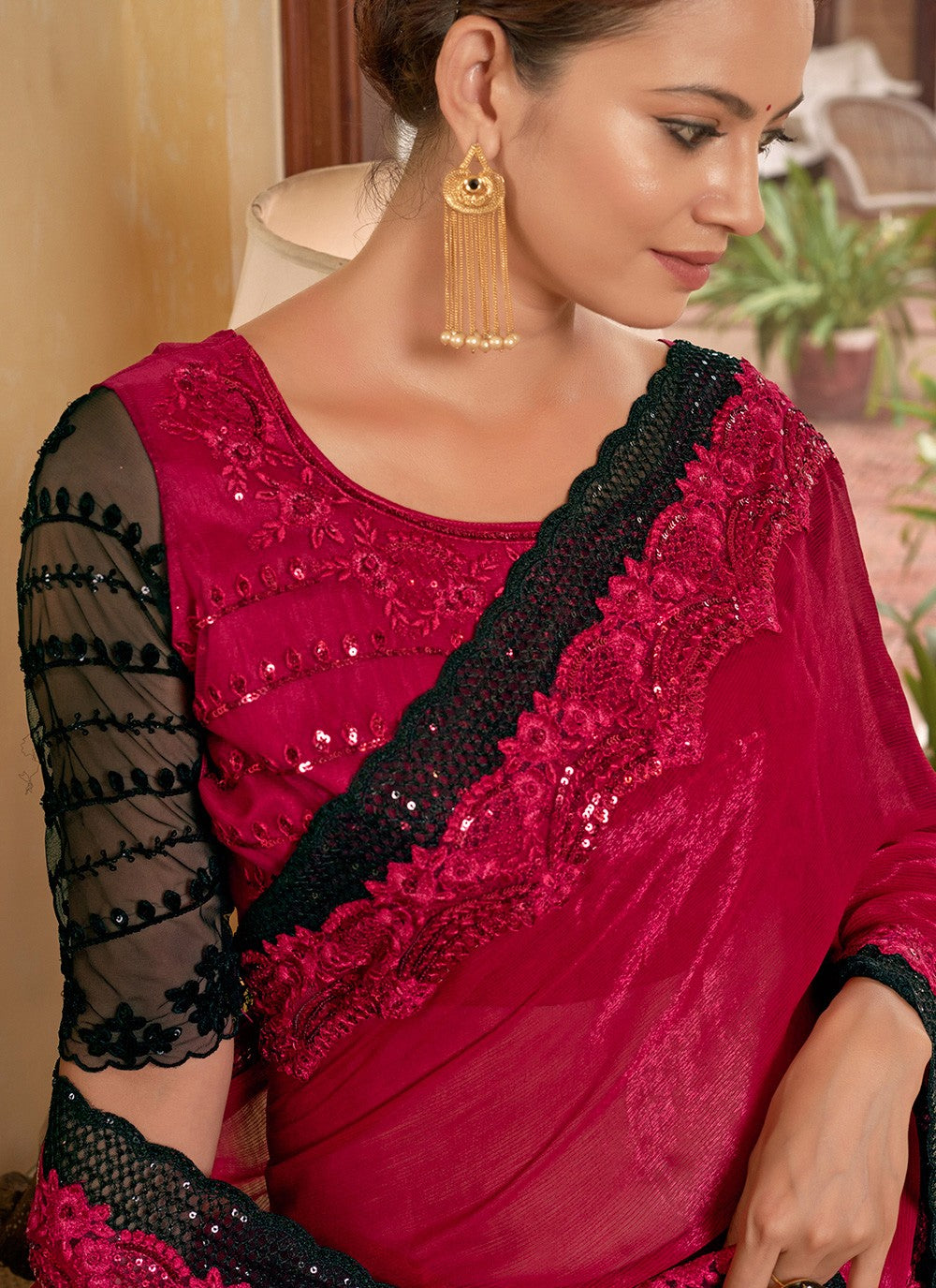 Designer Lace Chiffon Saree - S3413