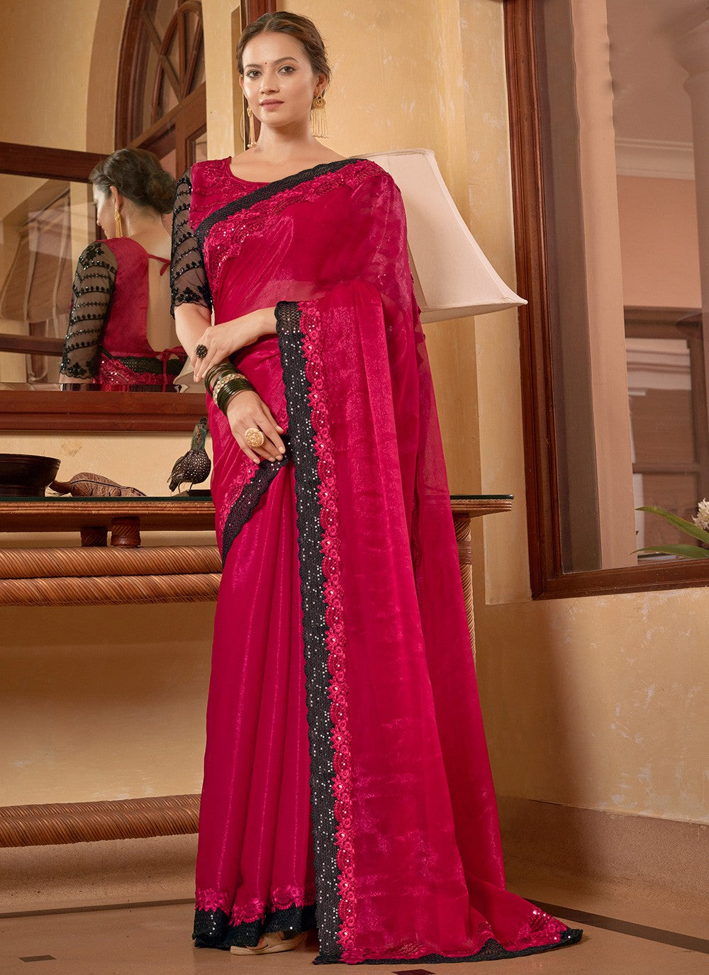 Designer Lace Chiffon Saree - S3413