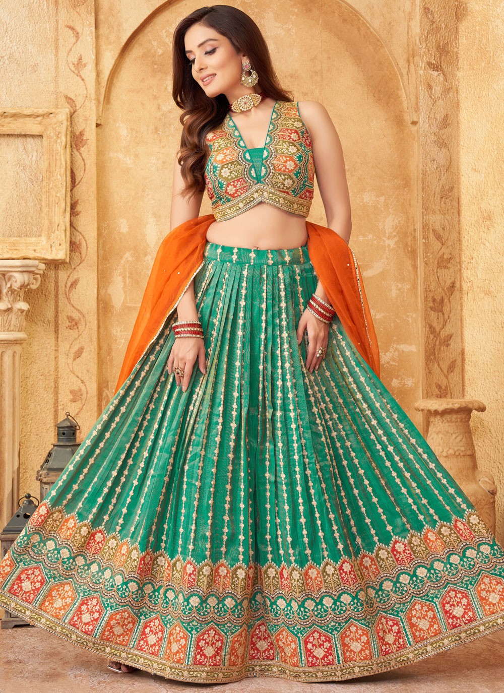 Weaving Zari Silk Readymade Lehenga Choli - L3016