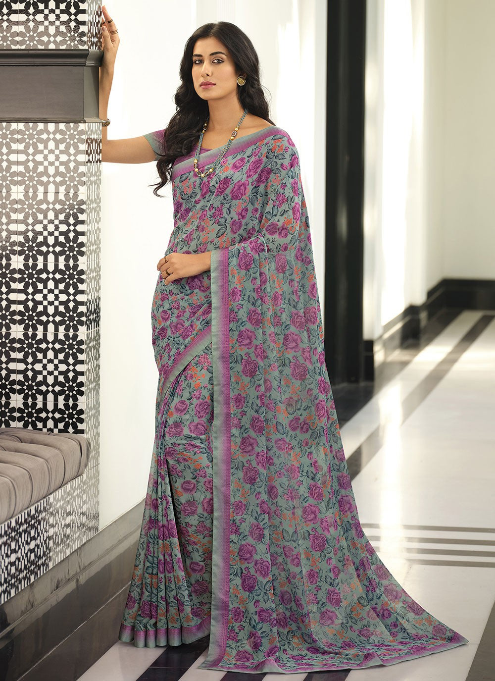 Traditional Lace Georgette Saree - S2868