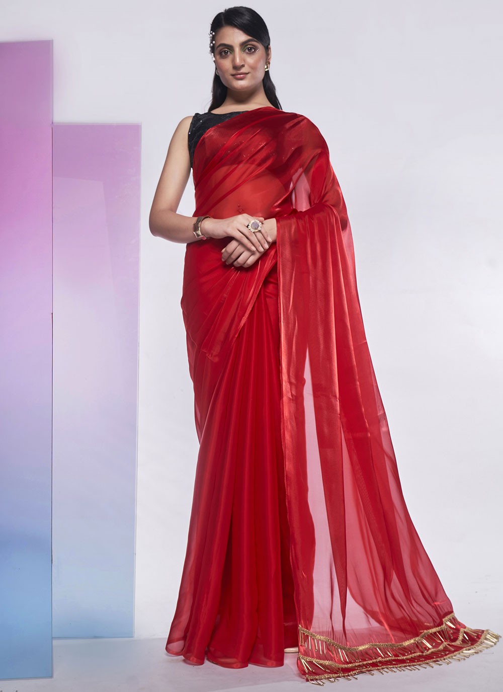 Classic Embroidered Georgette Purple Saree - S10850