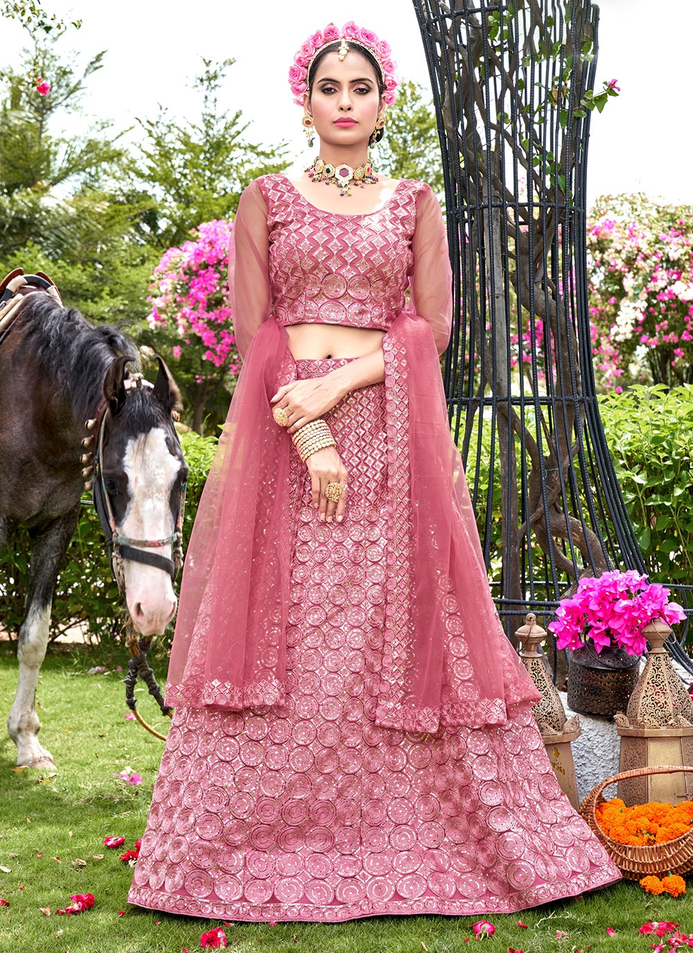 Embroidered Net A - Line Lehenga - L1045