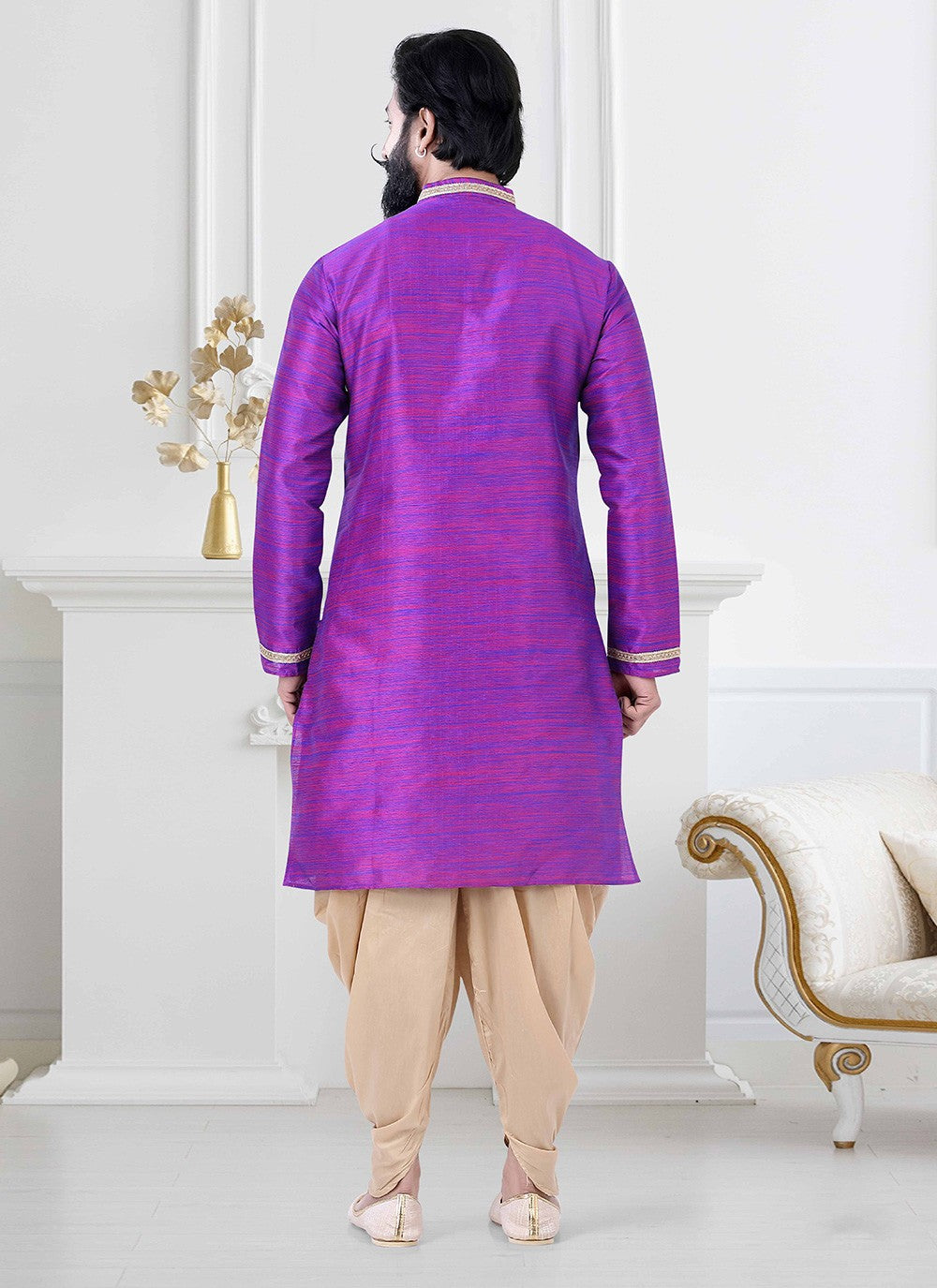 Lace Silk Purple Dhoti Kurta - M4177