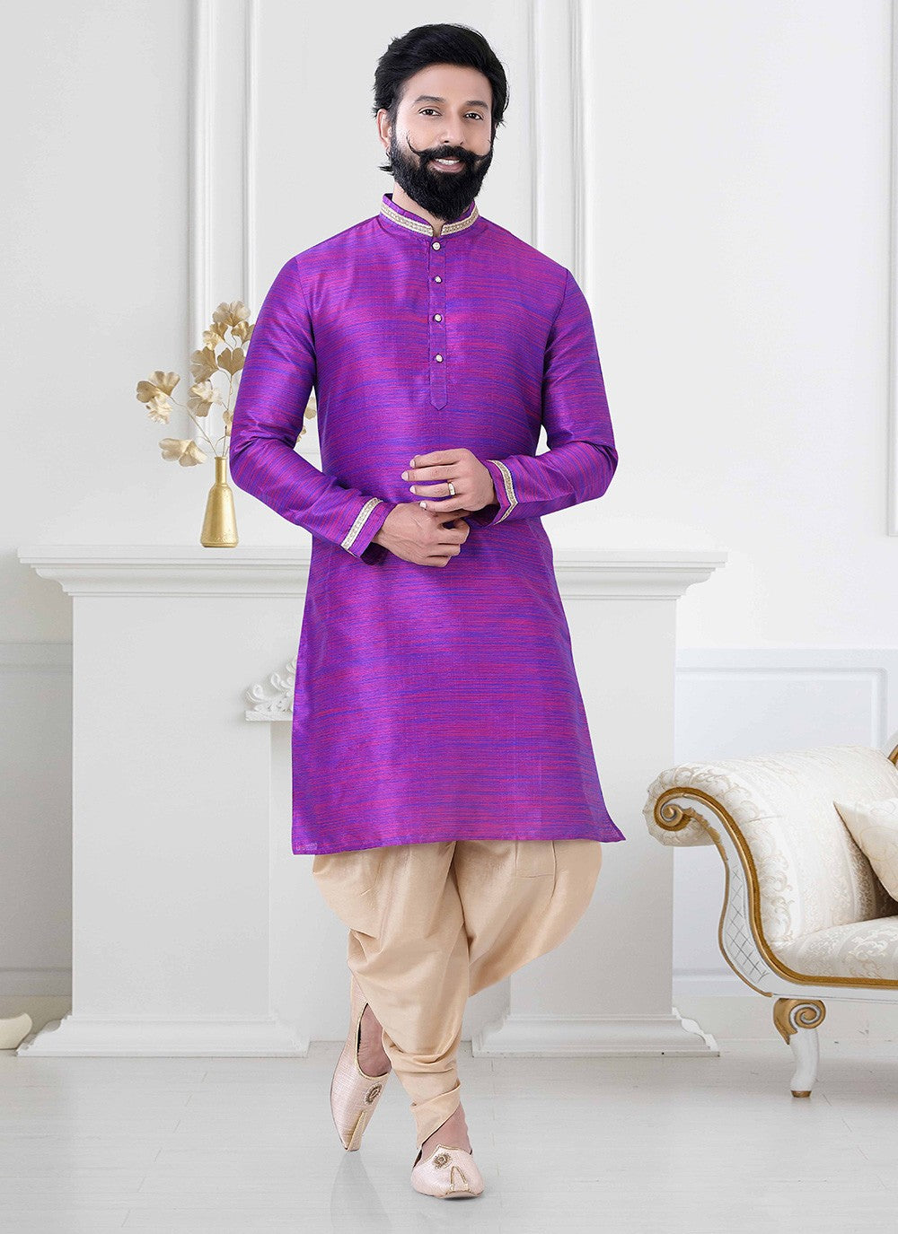 Lace Silk Purple Dhoti Kurta - M4177