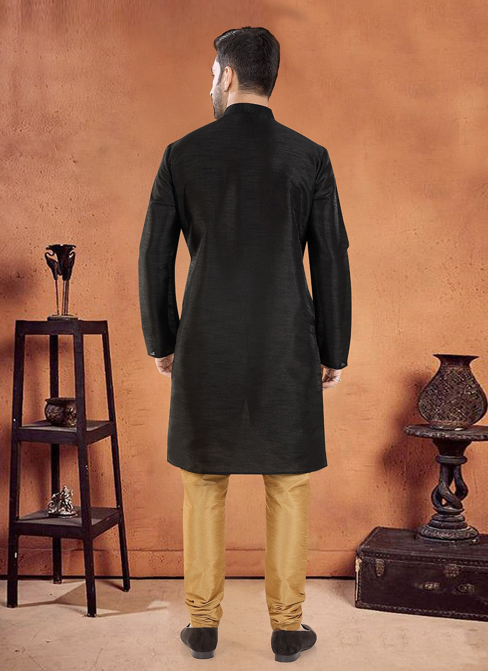 Lace Silk Black Kurta Pyjama - M8111