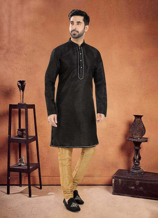 Lace Silk Black Kurta Pyjama - M8111