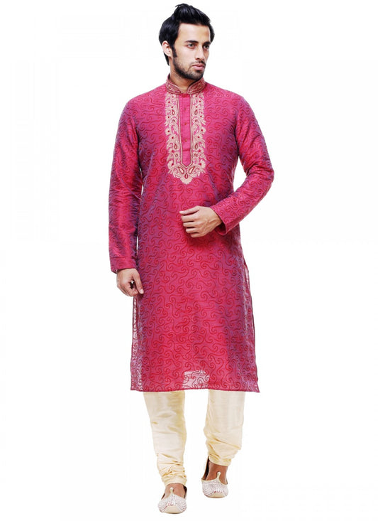 Plain Silk Maroon Kurta Pyjama - M1009