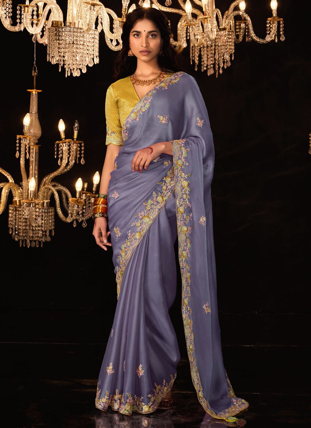 Trendy Border Work Fancy Fabric Saree - S5867