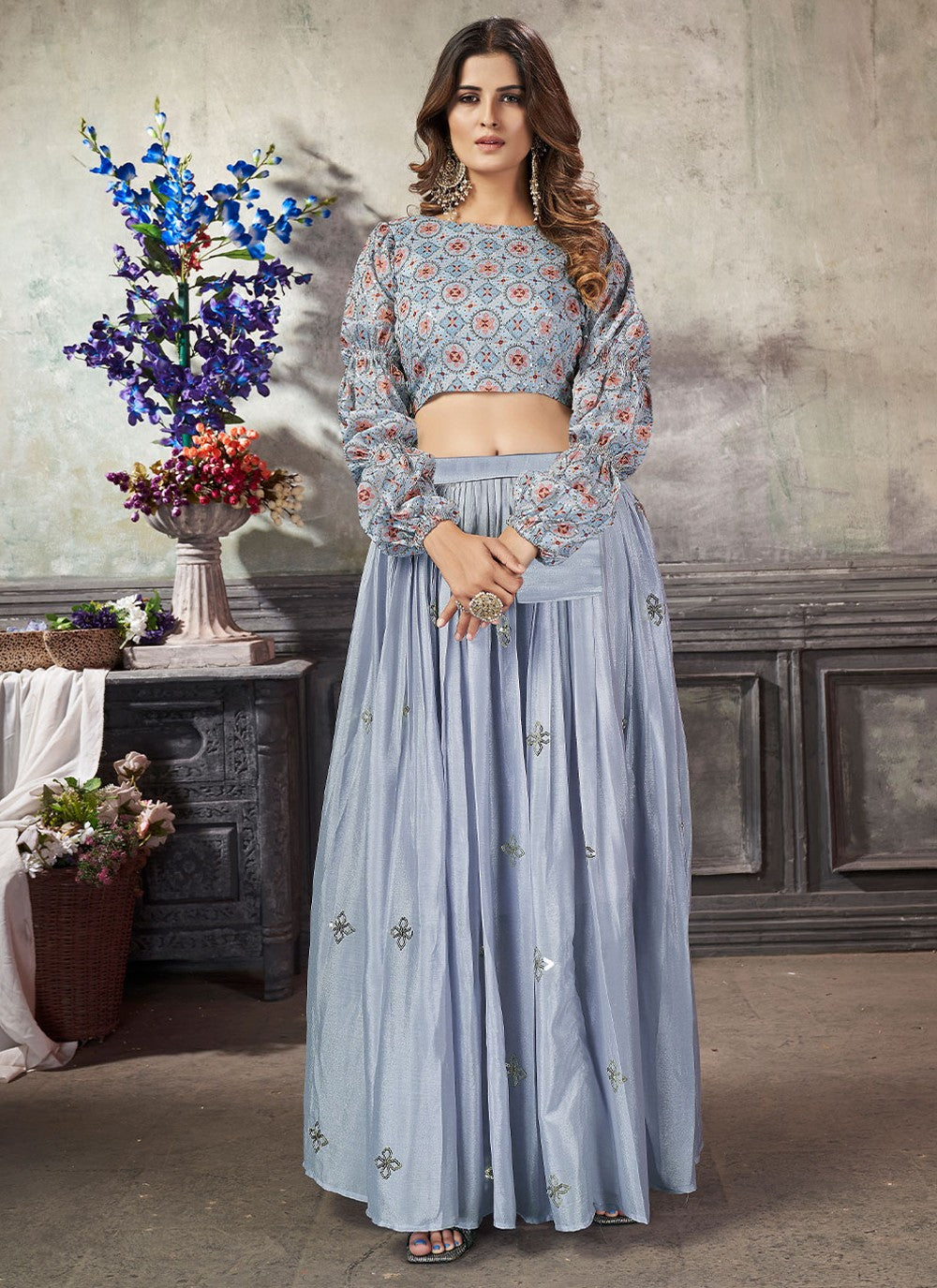 Embroidered Art Silk A - Line Lehenga - L0803