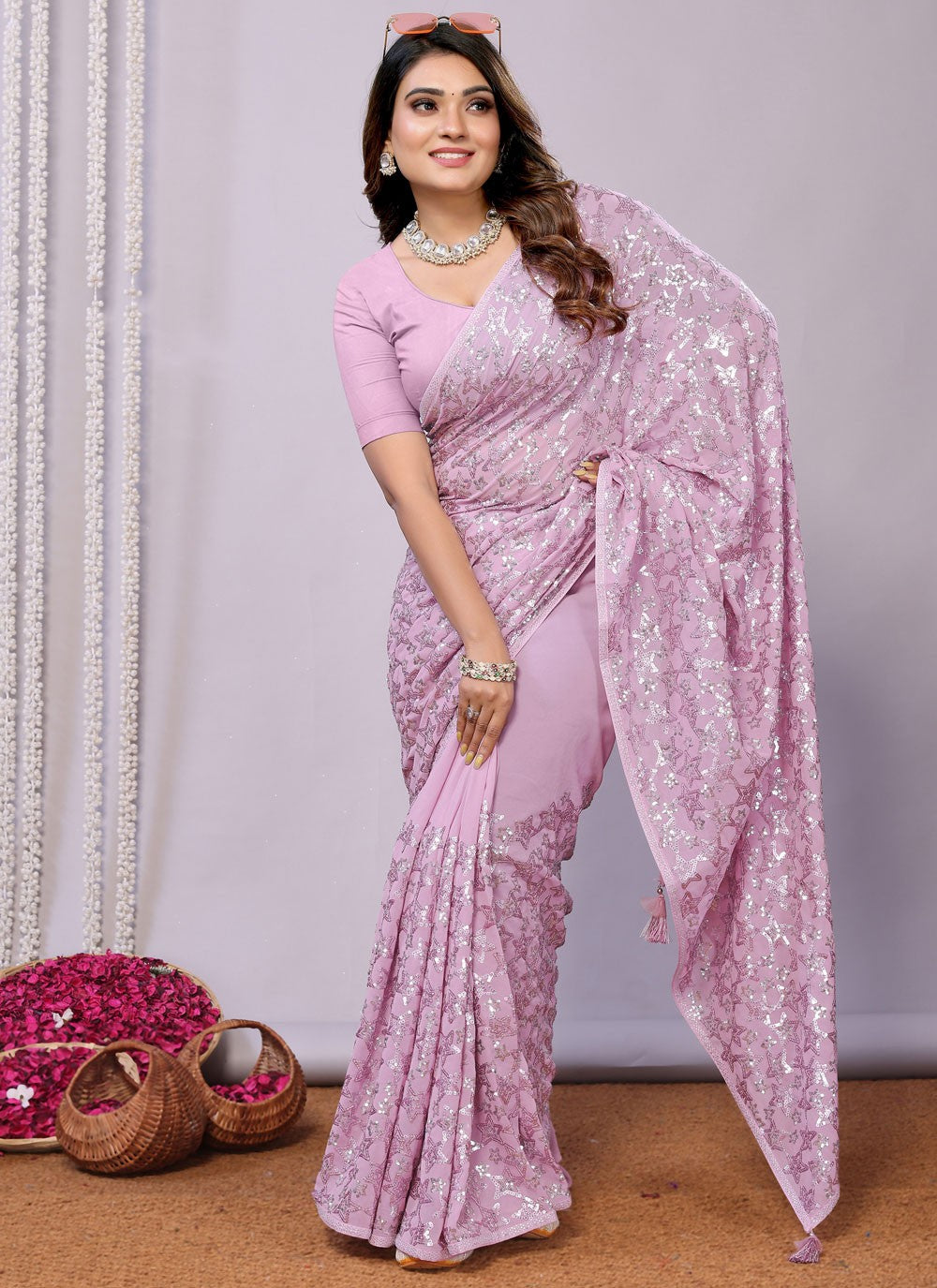 Sequins, Thread, Zari Net Saree - S11513