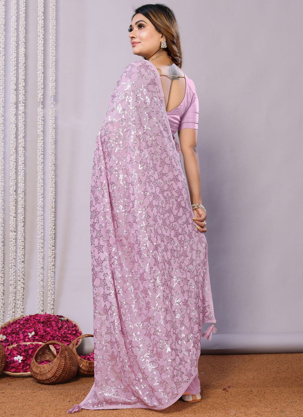 Sequins, Thread, Zari Net Saree - S11513