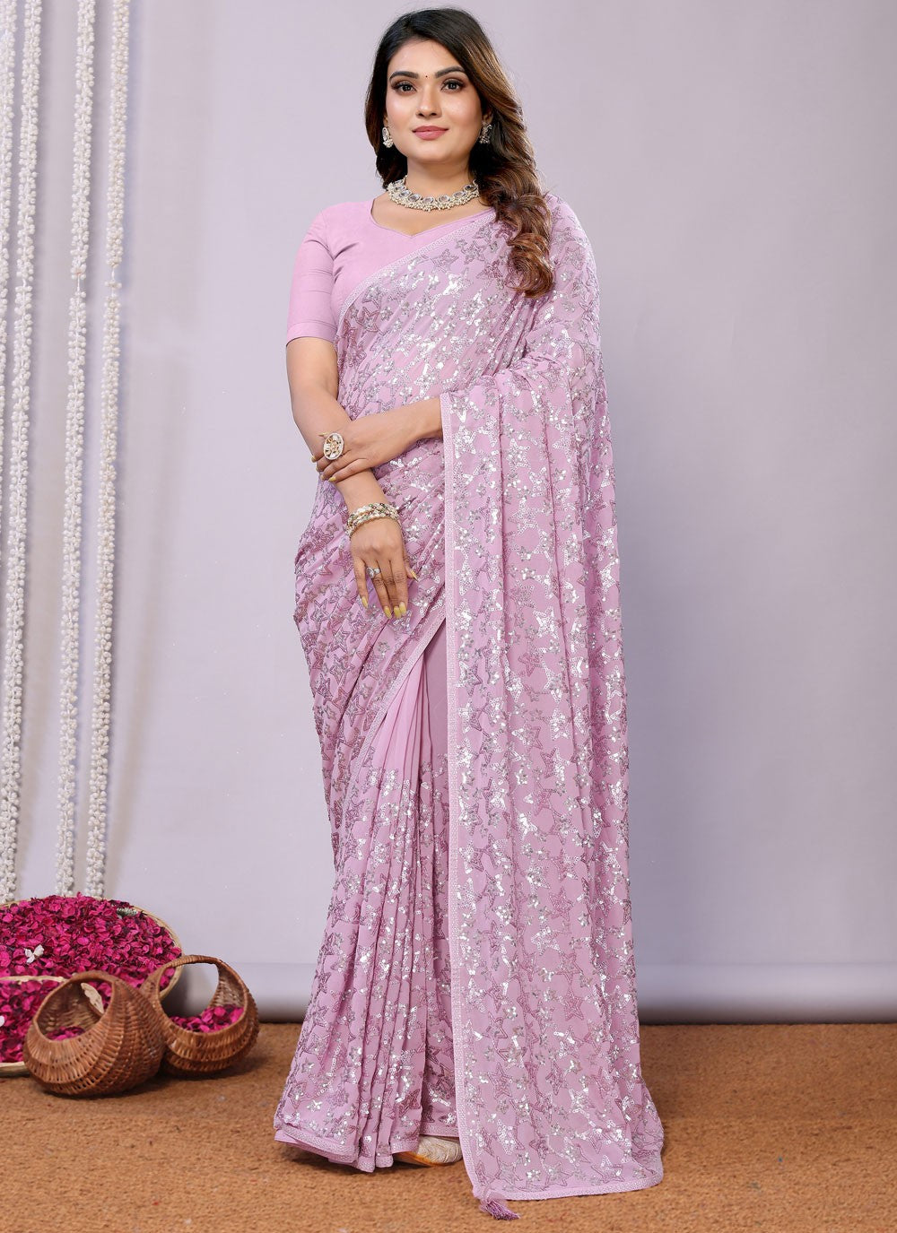 Sequins, Thread, Zari Net Saree - S11513