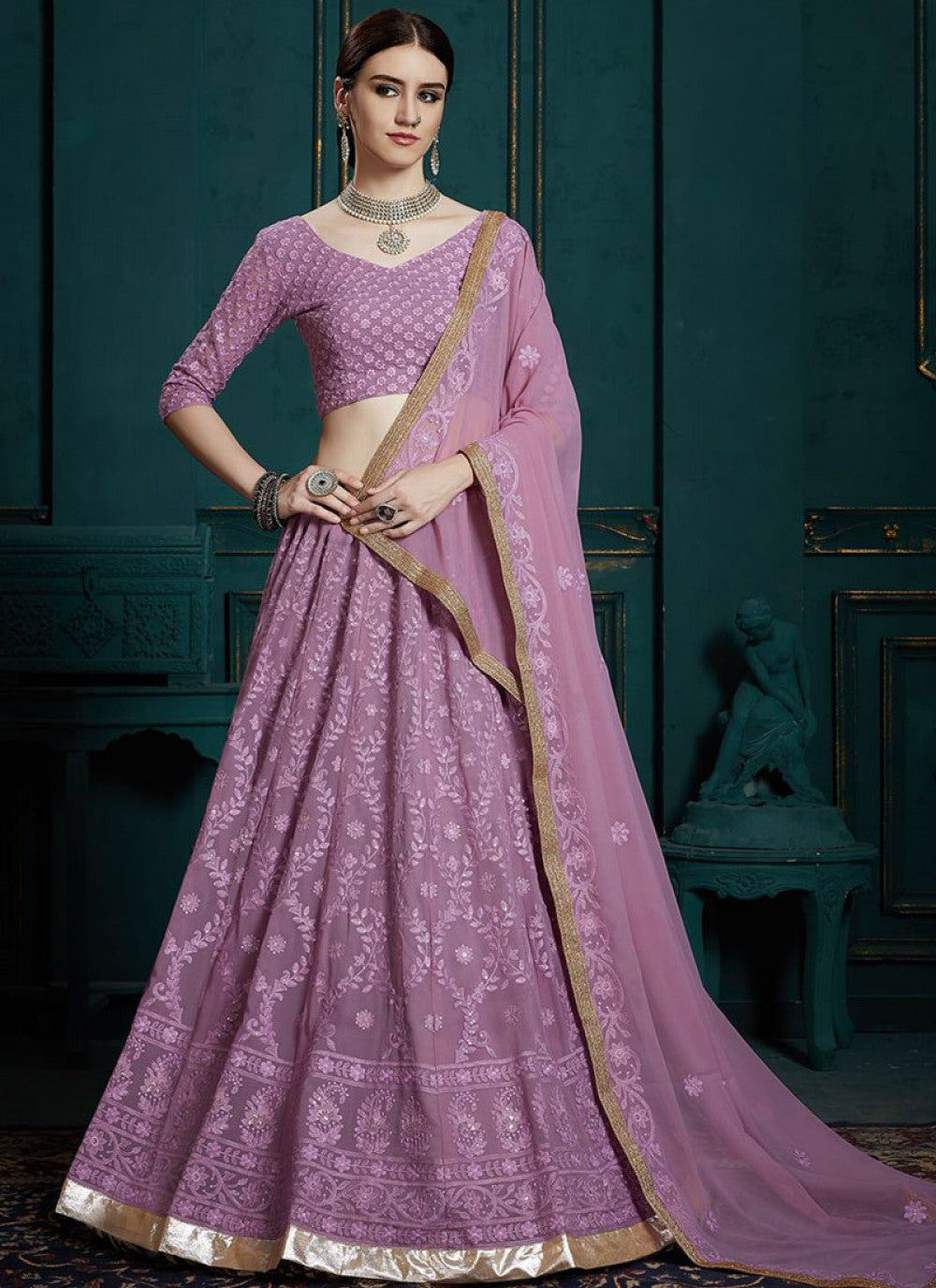 Cut Work Faux Georgette A - Line Lehenga - L0048