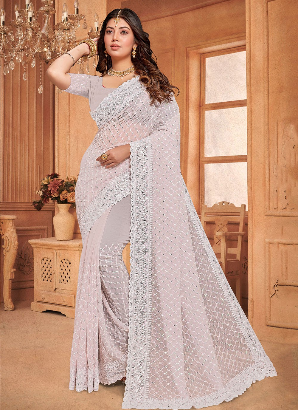 Classic Embroidered Georgette Saree - S6111