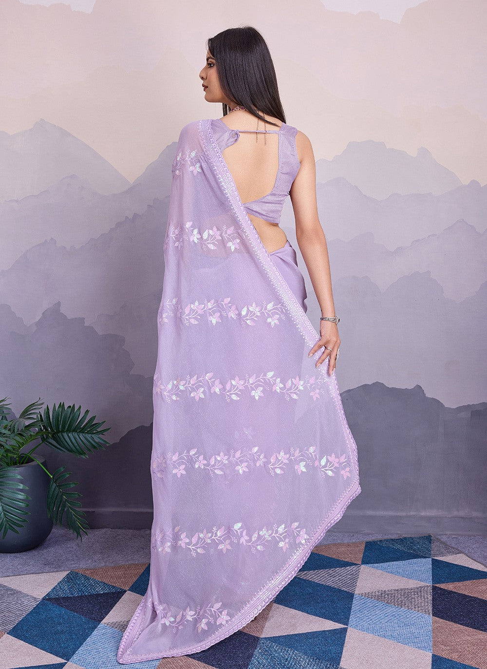 Trendy Embroidered Chiffon Saree - S8561