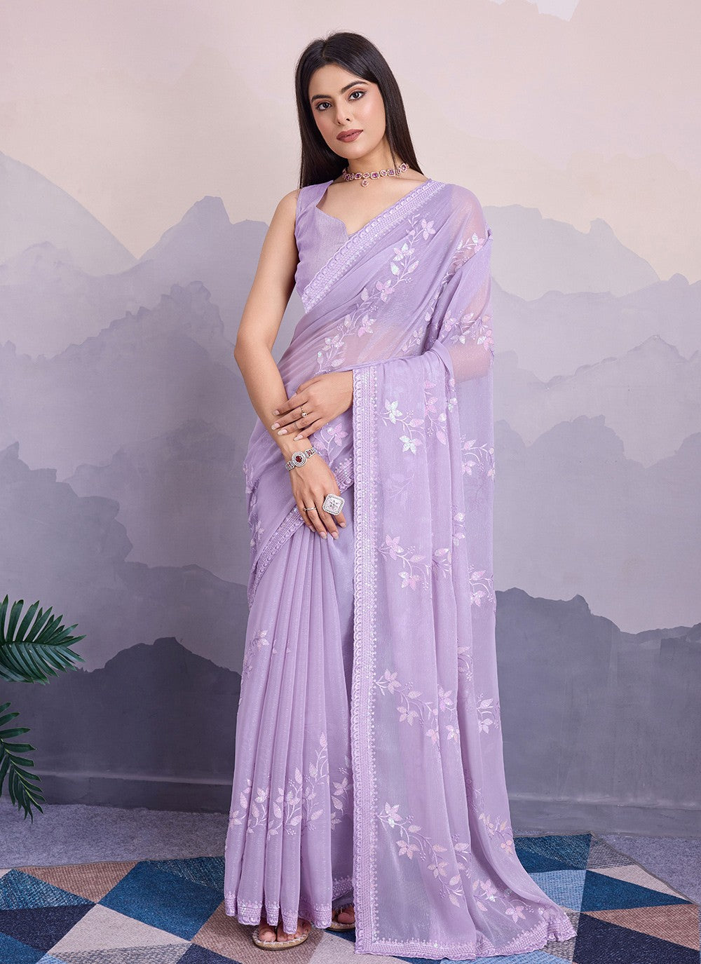 Trendy Embroidered Chiffon Saree - S8561