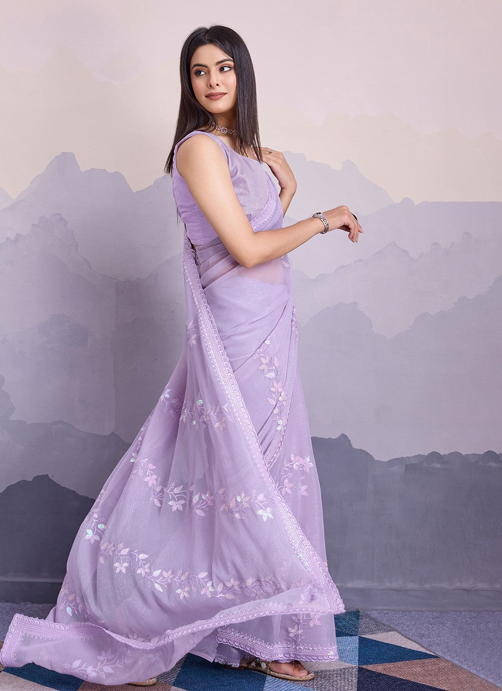 Trendy Embroidered Chiffon Saree - S8561