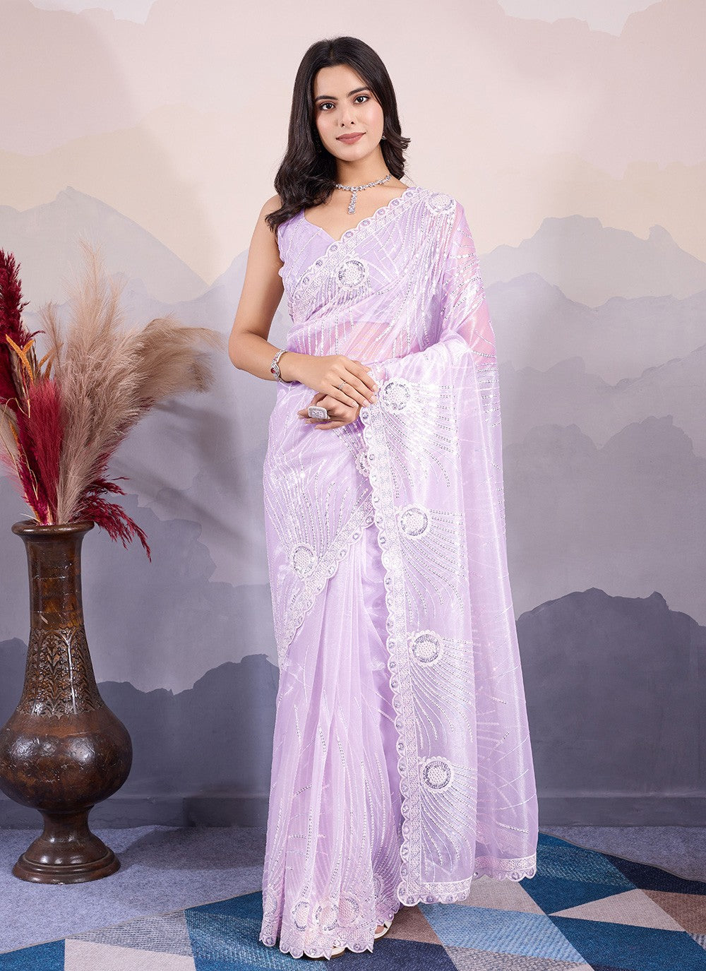 Classic Embroidered Net Saree - S8484