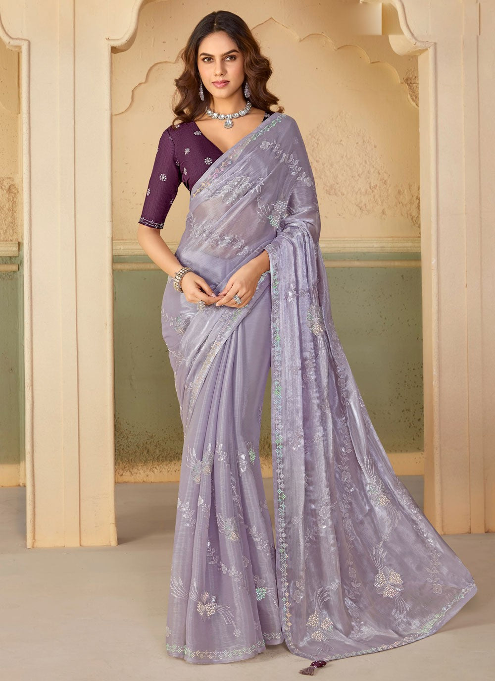 Classic Embroidered Organza Saree - S7695