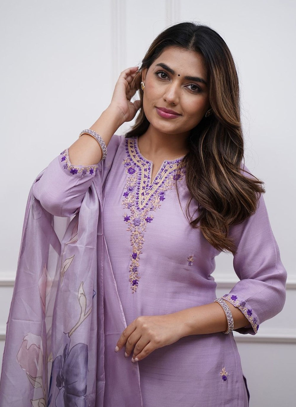 Embroidered Rayon Pant Style Suit - T4745