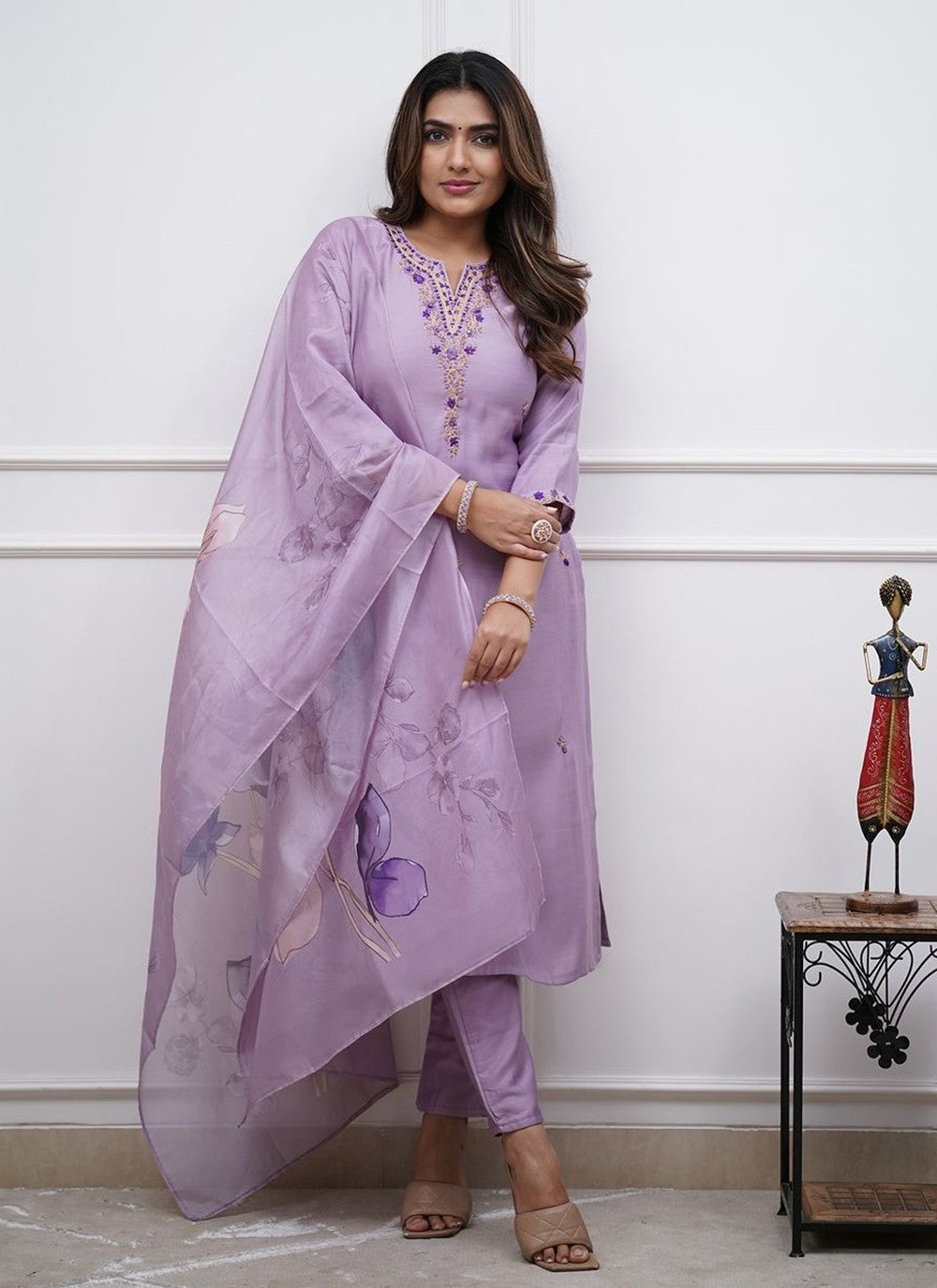 Embroidered Rayon Pant Style Suit - T4745