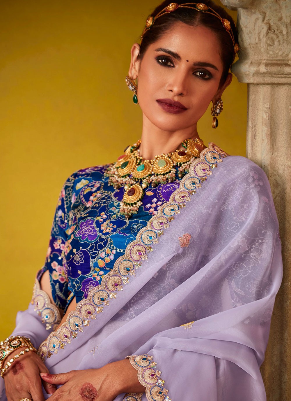 Cut Work, Embroidered, Stones, Zari Silk Saree - S12188