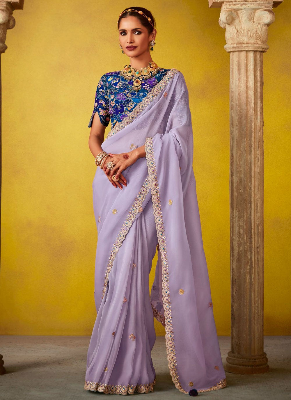 Cut Work, Embroidered, Stones, Zari Silk Saree - S12188