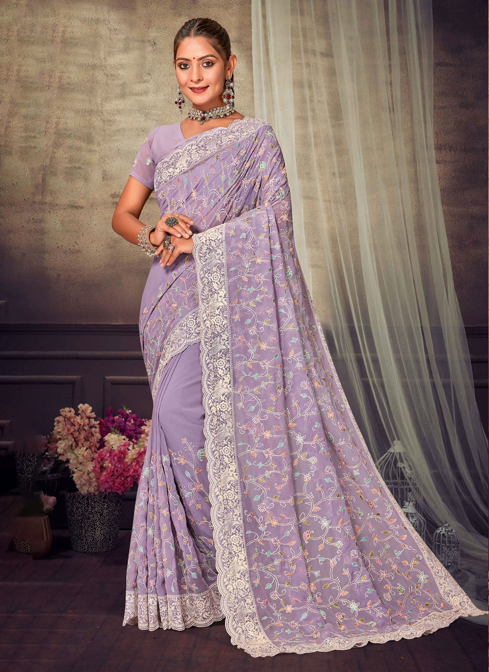 Trendy Embroidered Georgette Saree - S4200