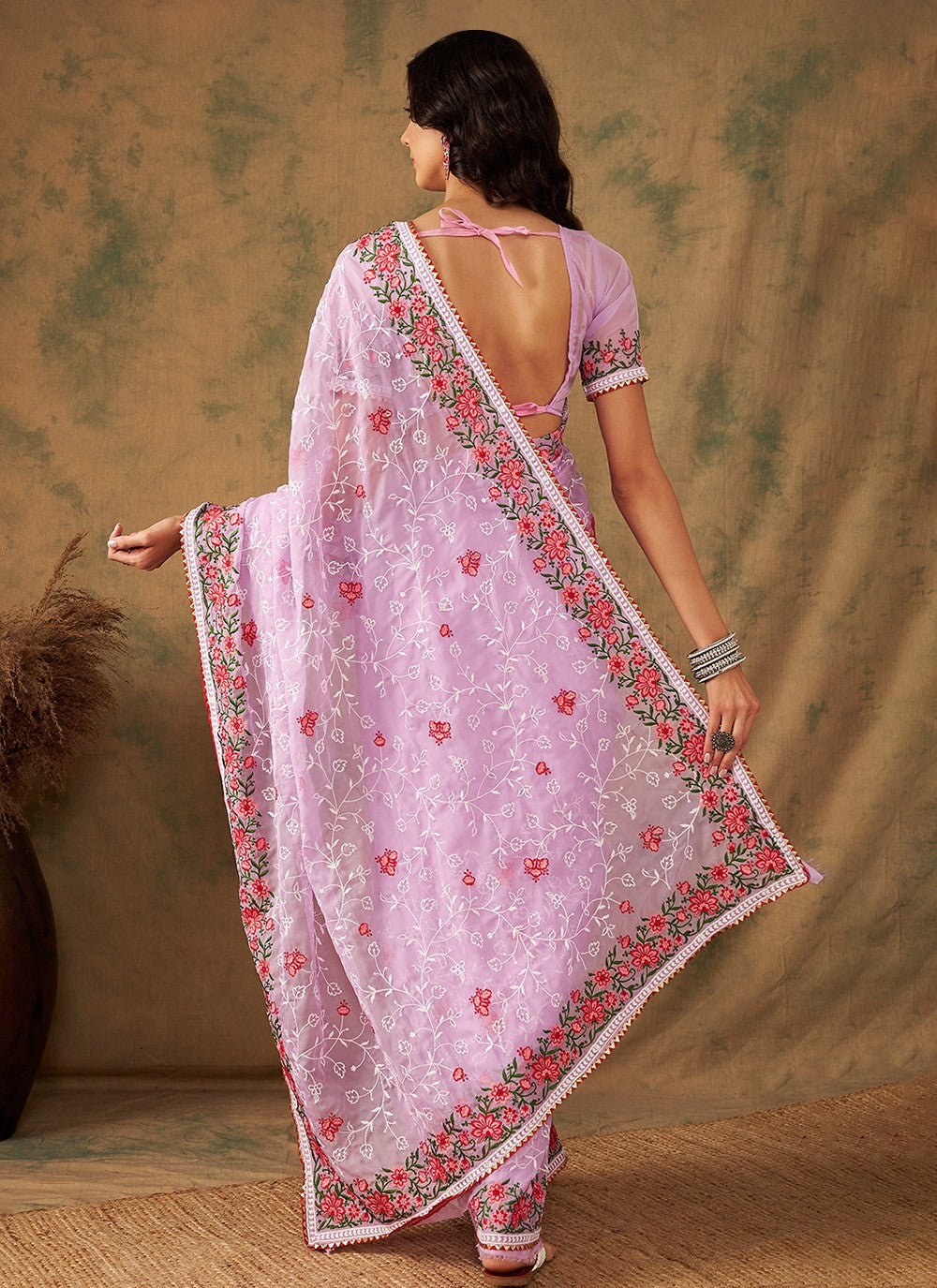 Traditional Embroidered Organza Saree - S7070