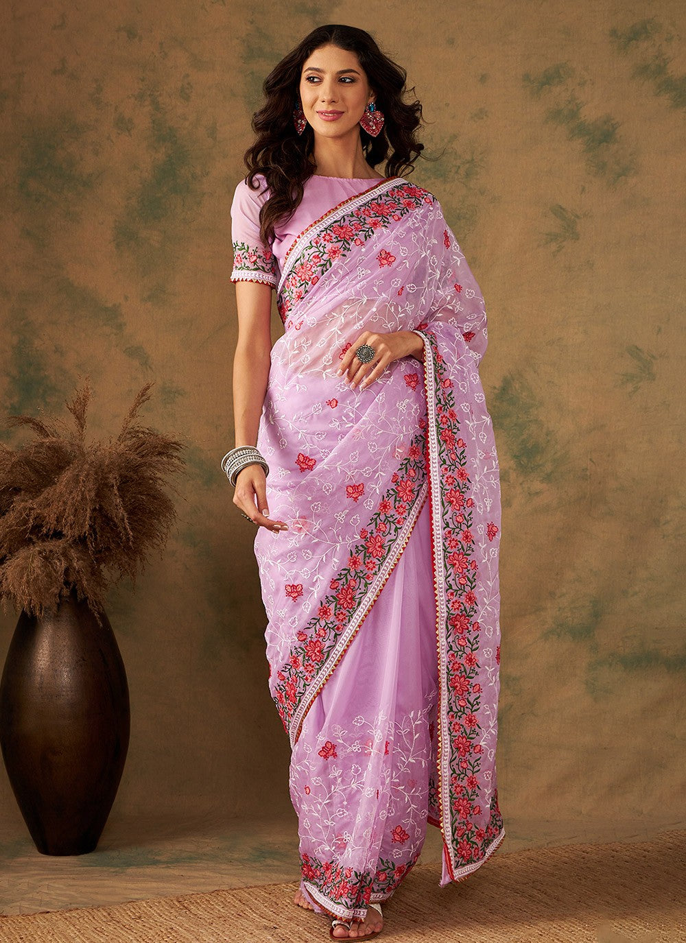 Traditional Embroidered Organza Saree - S7070