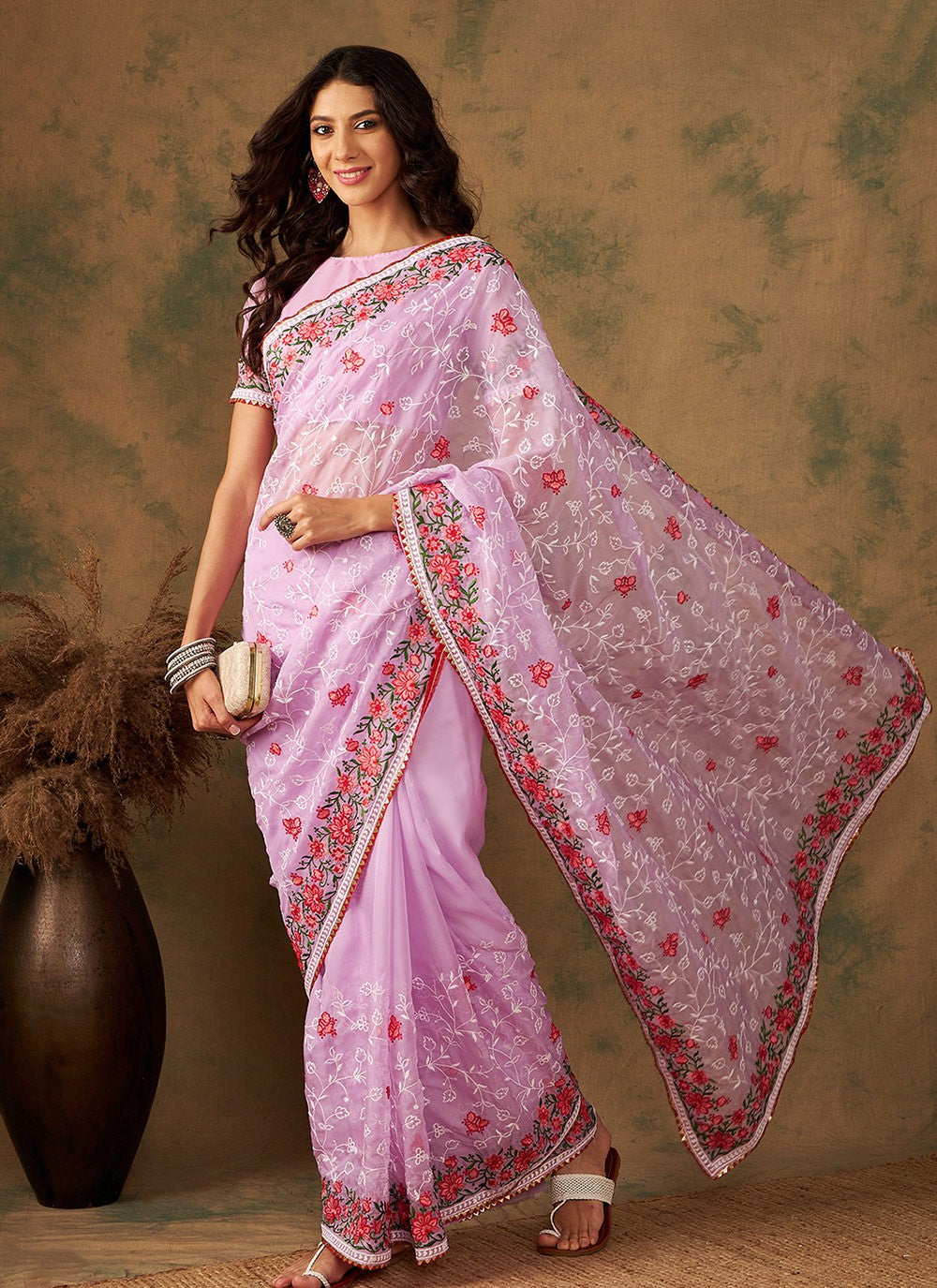 Traditional Embroidered Organza Saree - S7070