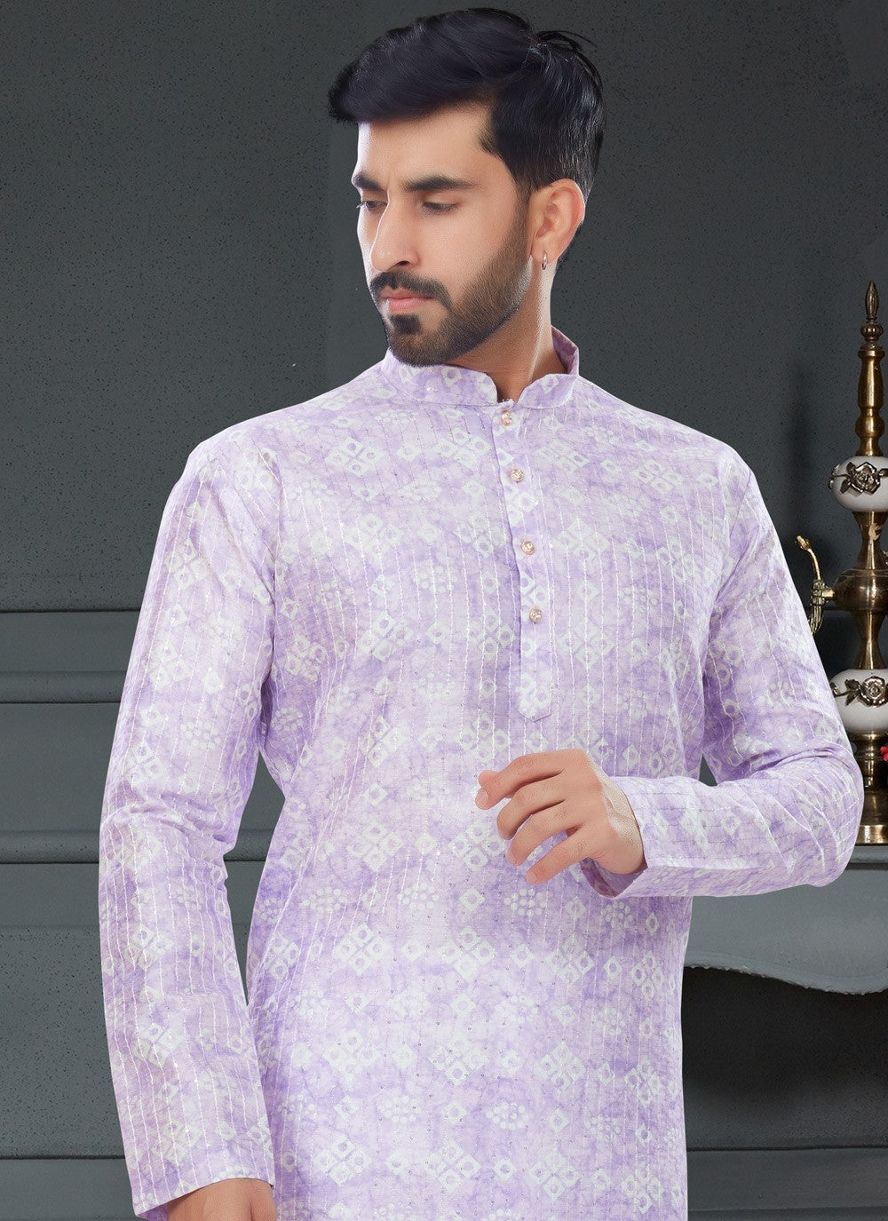 Digital Print Silk Lavender Kurta Pyjama - M4743