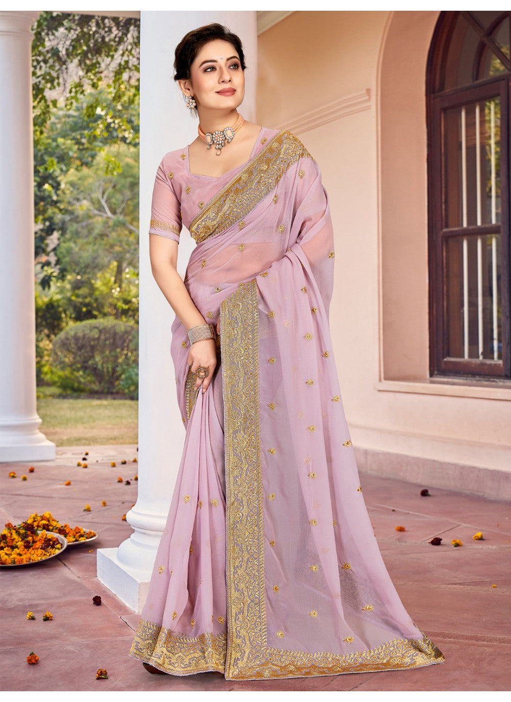 Classic Embroidered Georgette Saree - S1855