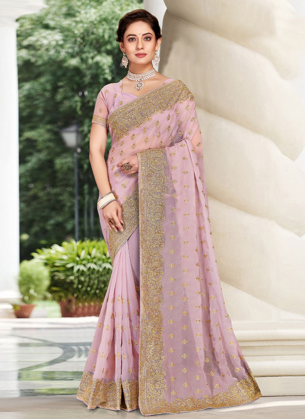 Classic Embroidered Georgette Saree - S1834