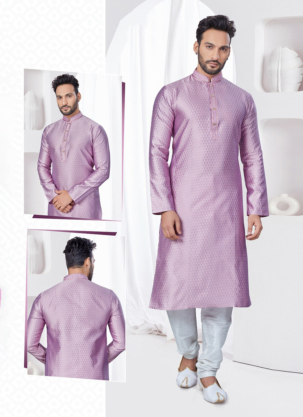 Machine Embroidery Jacquard Lavender Kurta Pyjama - M7559