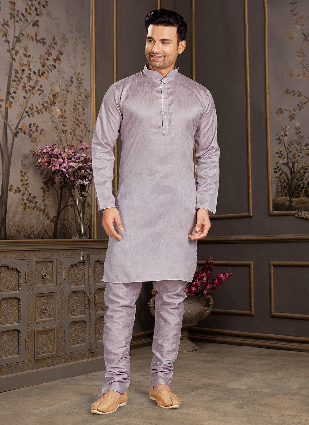 Plain Silk Lavender Kurta Pyjama - M3394