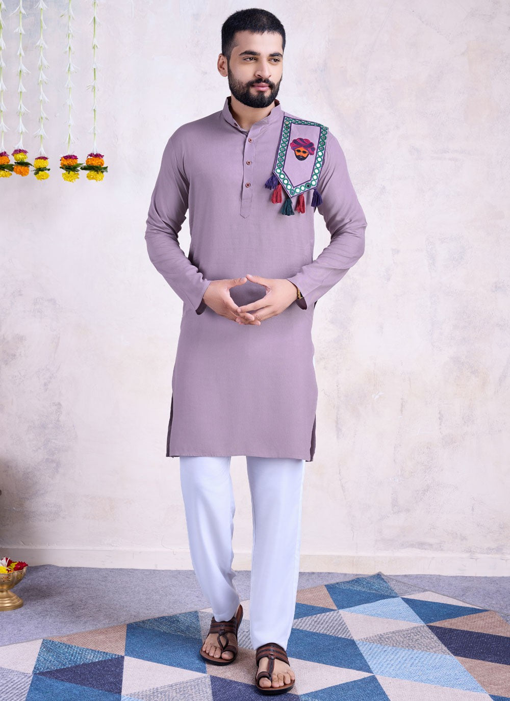 Embroidered Rayon Lavender Kurta - M8595