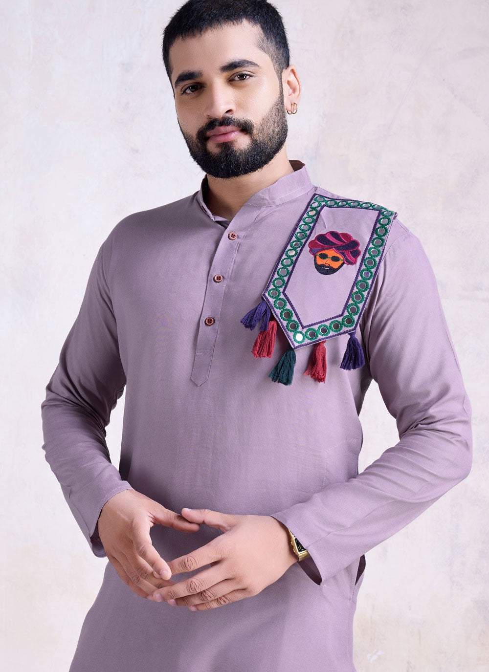 Embroidered Rayon Lavender Kurta - M8595