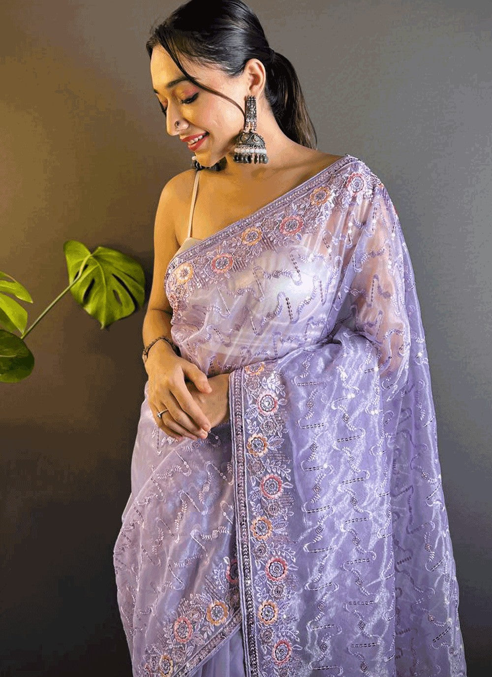 Classic Embroidered Net Lavender Saree - S11028