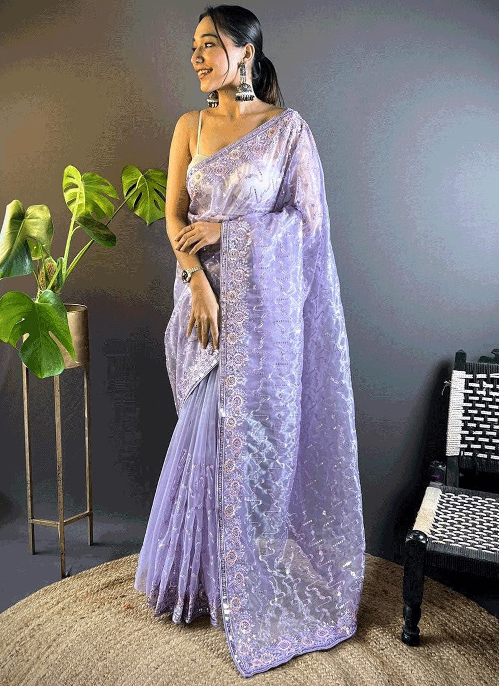 Classic Embroidered Net Saree - S10258