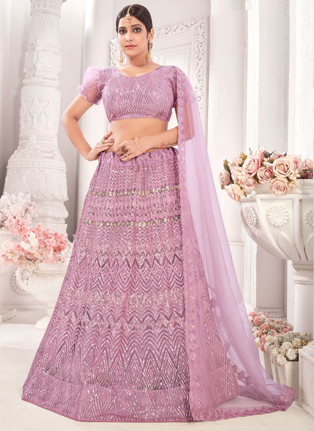 Embroidered Net A - Line Lehenga - L0187