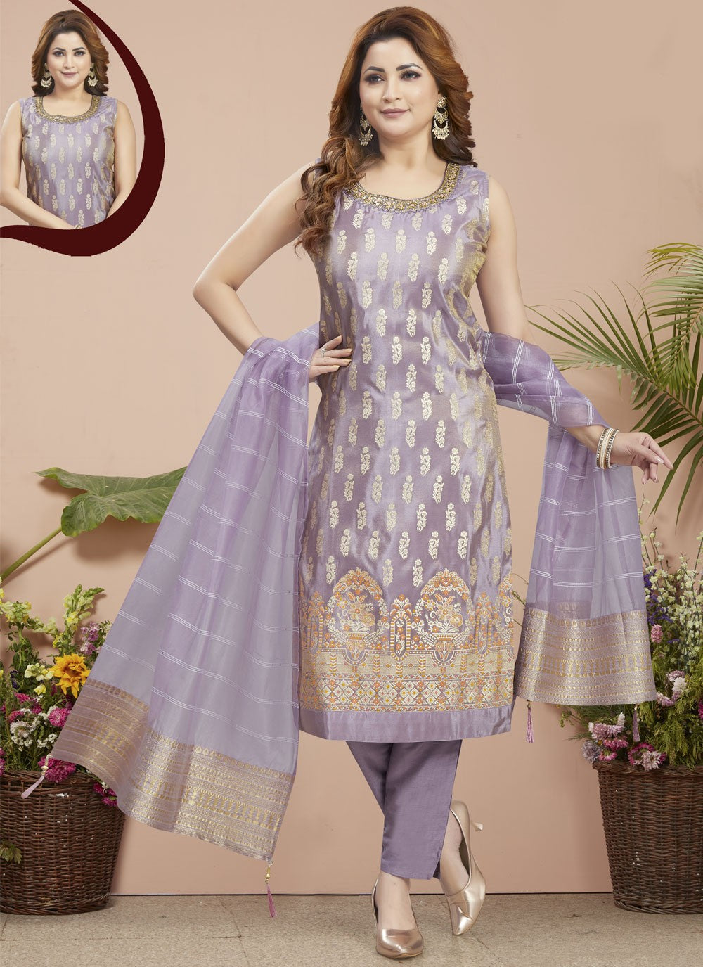 Embroidered Silk Salwar Suit - T4376