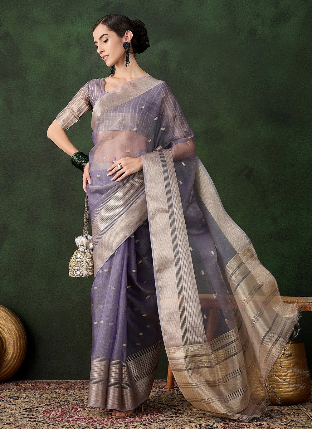 Trendy Woven Khadi, Organza Saree - S10452