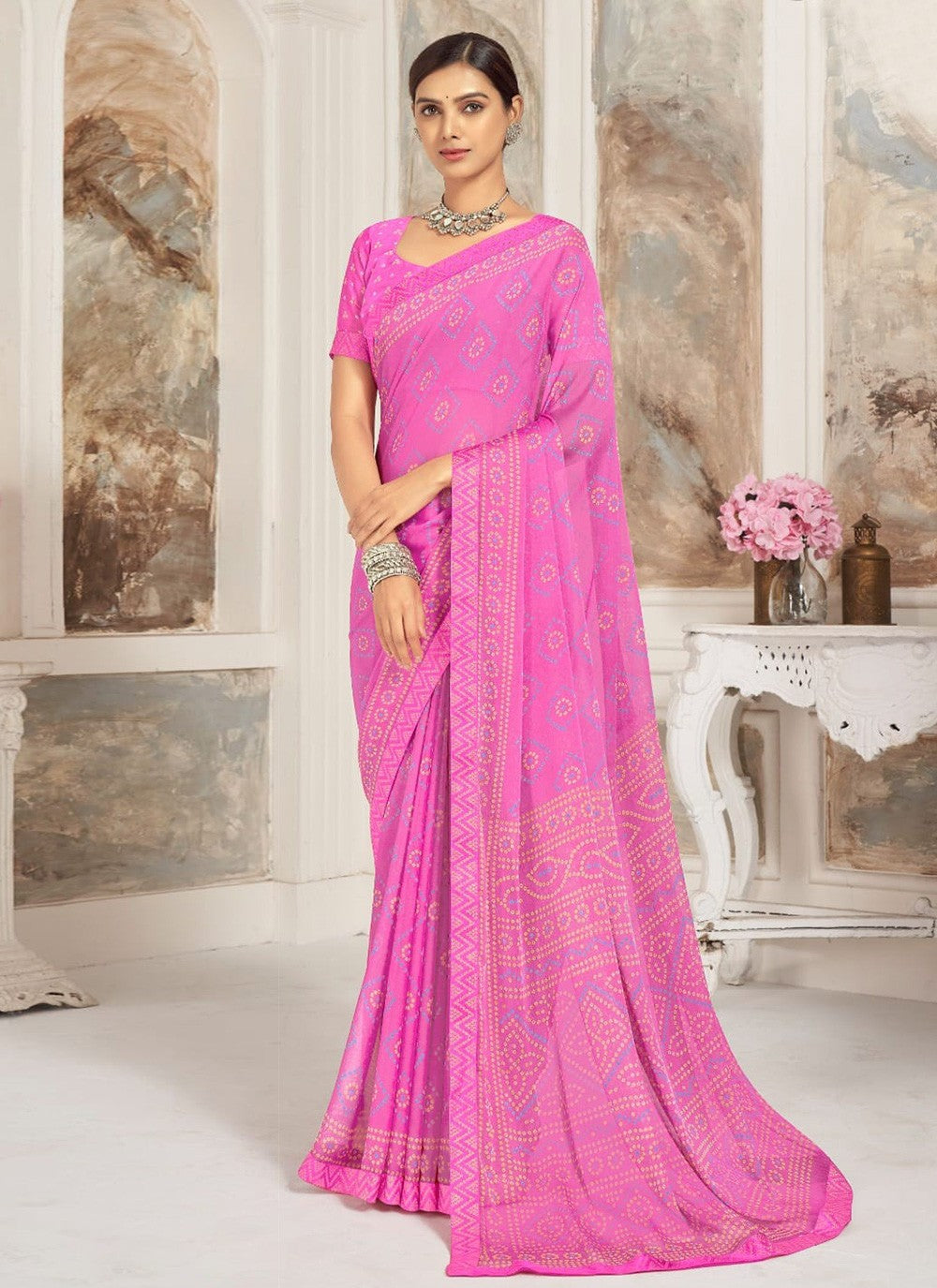 Casual Printed Chiffon Saree - S7472