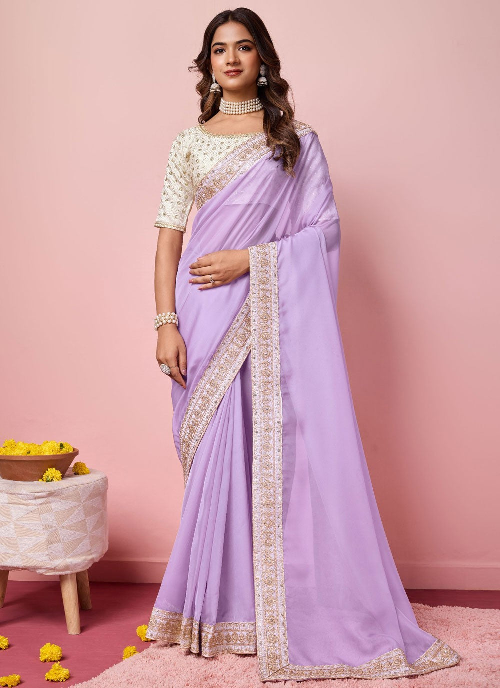 Classic Embroidered Organza Saree - S9014