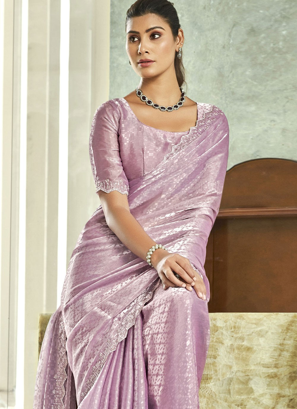 Classic Beads Silk Blend Saree - S9540