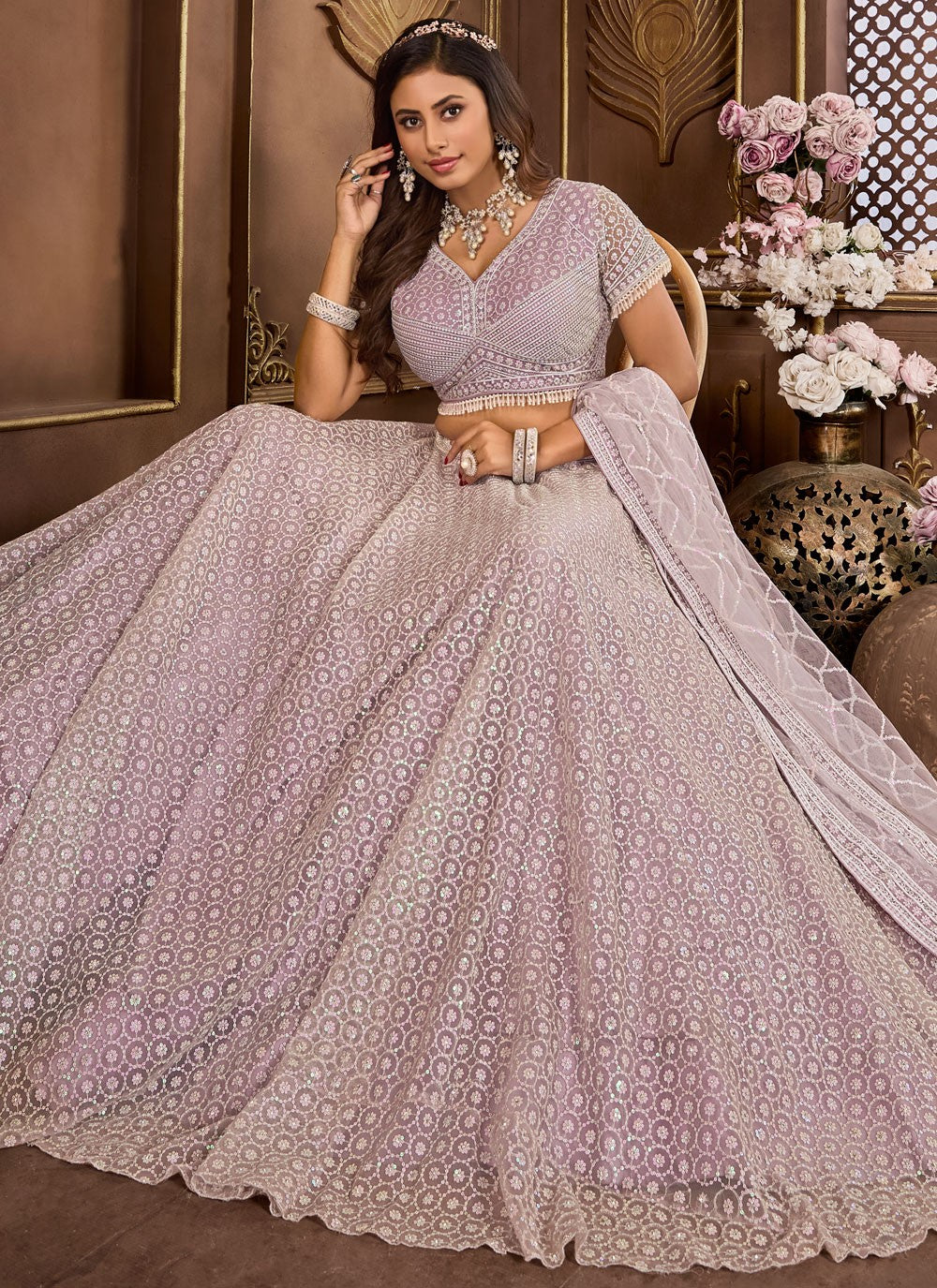 Embroidered Net Readymade Lehenga Choli - L2515