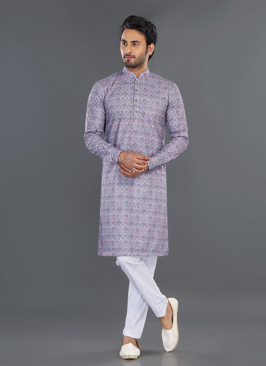 Printed Cotton Lavender Kurta Pyjama - M8086